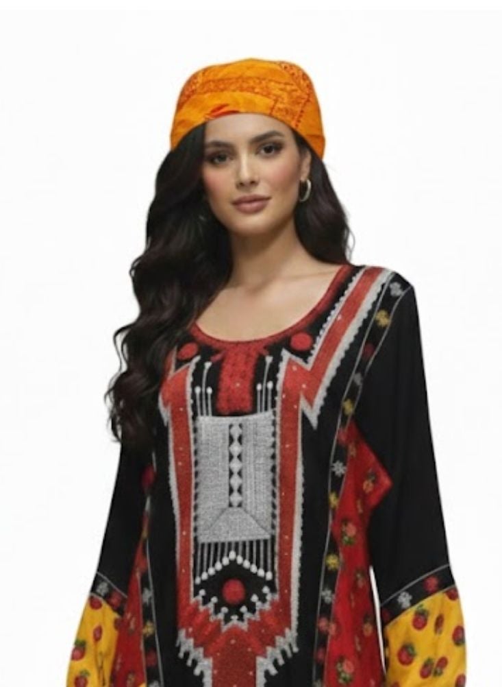 Premium Mandil Asiri Traditional Head Scarf For Foundation Day – Orange Printed Cotton Mandil, Pack of 2 - Image 4